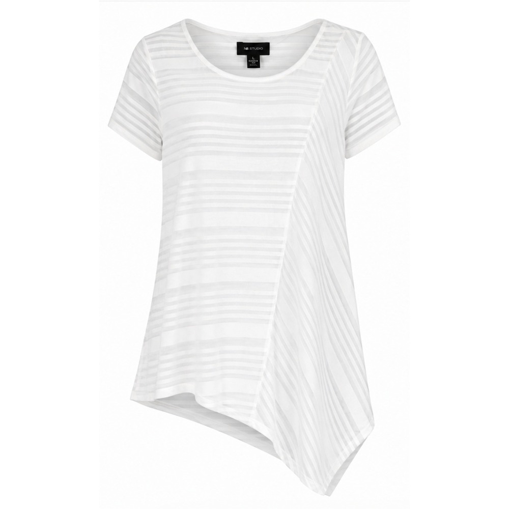 AB Studio Asymmetric Textured Top Women Large Paper White Fully Lined 0463W2F